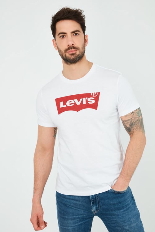 Baskılı Bisiklet Yaka % 100 Pamuk Erkek T Shirt 17783-0314 BEYAZ