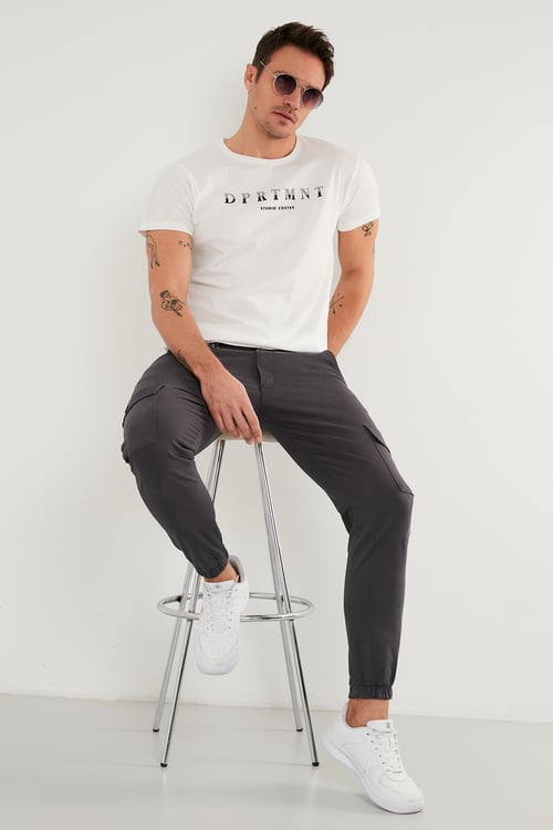 Baskılı Bisiklet Yaka Pamuklu Slim Fit Erkek T Shirt 541DPRTMNT24 BEYAZ