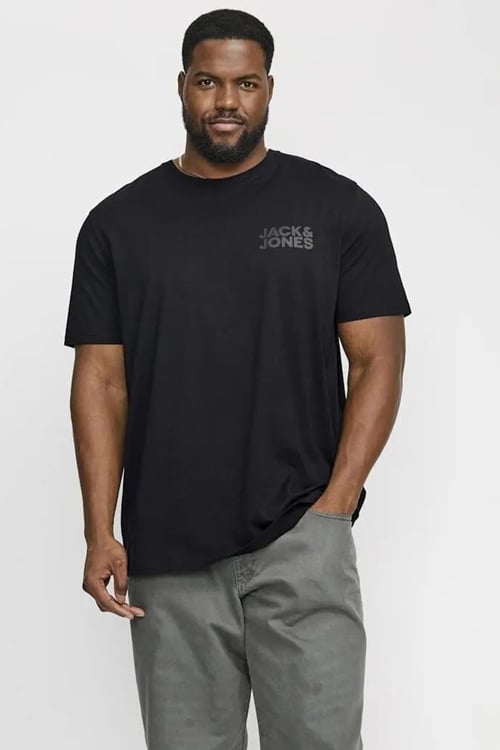 Baskılı Büyük Beden Esnek ve Yumuşak Pamuklu Plus Jjecorp Erkek T Shirt 12158505 SİYAH