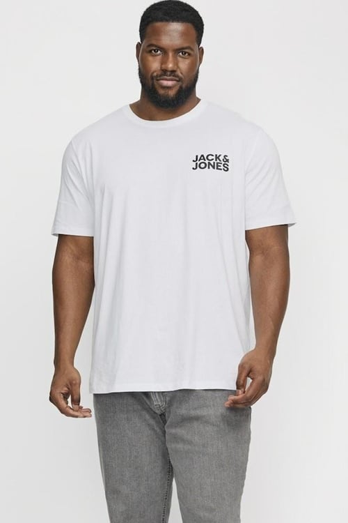 Baskılı Büyük Beden Esnek ve Yumuşak Pamuklu Plus Jjecorp Erkek T Shirt 12158505 BEYAZ-SİYAH