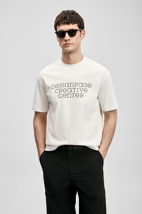 Baskılı Pamuk Karışımlı Oversize Bisiklet Yaka Erkek T Shirt 111020284 KIRIK BEYAZ