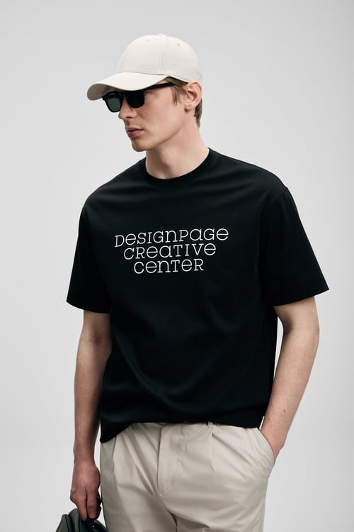 Baskılı Pamuk Karışımlı Oversize Bisiklet Yaka Erkek T Shirt 111020284 SİYAH
