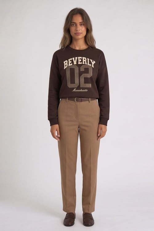 Baskılı Regular Fit Pamuklu Örme Kadın Sweat 26K0233K1 KAHVE