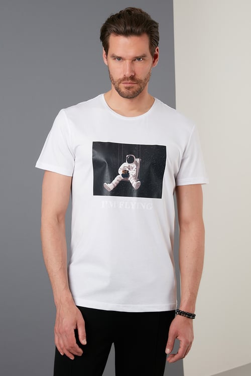 Baskılı Slim Fit Bisiklet Yaka % 100 Pamuk Erkek T Shirt 5902416 BEYAZ
