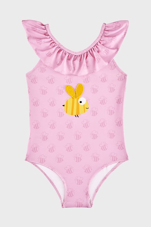 Bee Desenli Fırfırlı Çabuk Kuruyan Kız Çocuk Mayo SM2616000104 PEMBE