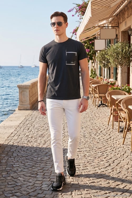 Bisiklet Yaka Pamuklu Slim Fit Erkek T Shirt 541REWORK SİYAH