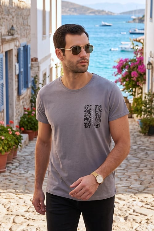Bisiklet Yaka Pamuklu Slim Fit Erkek T Shirt 541QUINT AÇIK GRİ