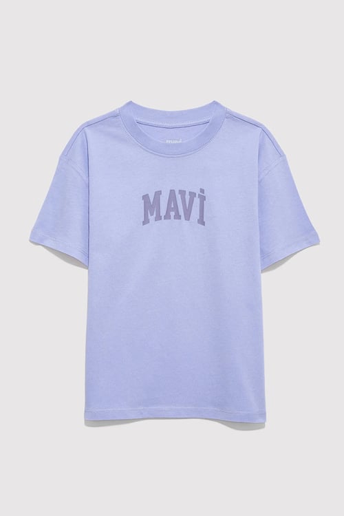 Bol Rahat Kesim % 100 Pamuk Bisiklet Yaka Kız Çocuk T Shirt 7610467-70545 LİLA