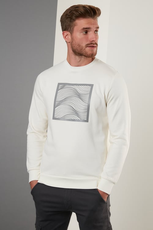 Buratti Baskılı Regular Fit Bisiklet Yaka Pamuklu Erkek Sweat 5905304 EKRU