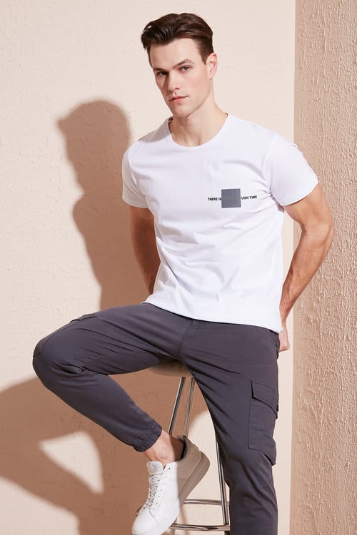 Buratti Bisiklet Yaka Pamuklu Slim Fit Erkek T Shirt 541THERE BEYAZ