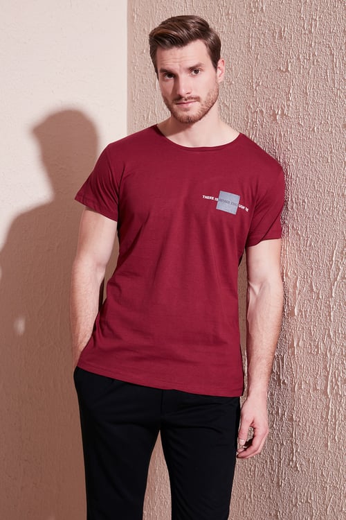 Buratti Bisiklet Yaka Pamuklu Slim Fit Erkek T Shirt 541THERE BORDO