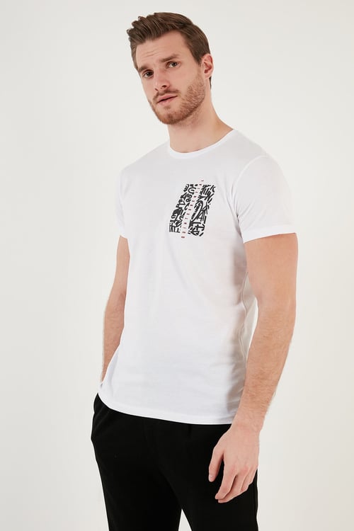 Buratti Bisiklet Yaka Pamuklu Slim Fit Erkek T Shirt 541QUINT BEYAZ