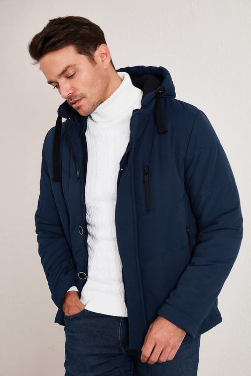Buratti Çıkarılabilir Kapüşonlu Ekstra Slim Fit Erkek Mont 556B5050 İNDİGO