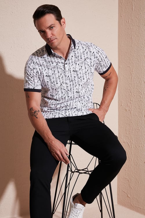 Buratti Desenli Pamuklu Slim Fit Erkek Polo Yaka T Shirt 646B3490 SİYAH