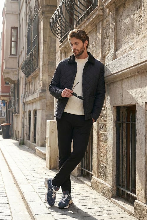 Buratti Kapitoneli Regular Fit Kadife Detaylı Erkek Mont 497LEROY LACİVERT