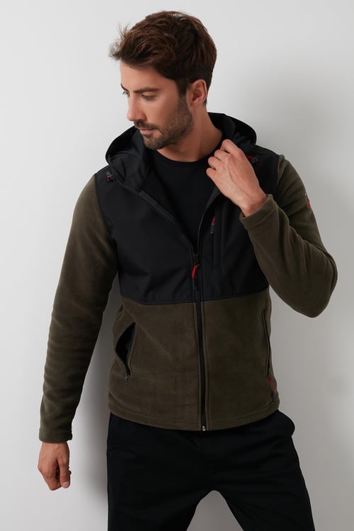 Buratti Kapüşonlu Dik Yaka Şardonlu Slim Fit Erkek Sweat 5655268 SİYAH-HAKİ