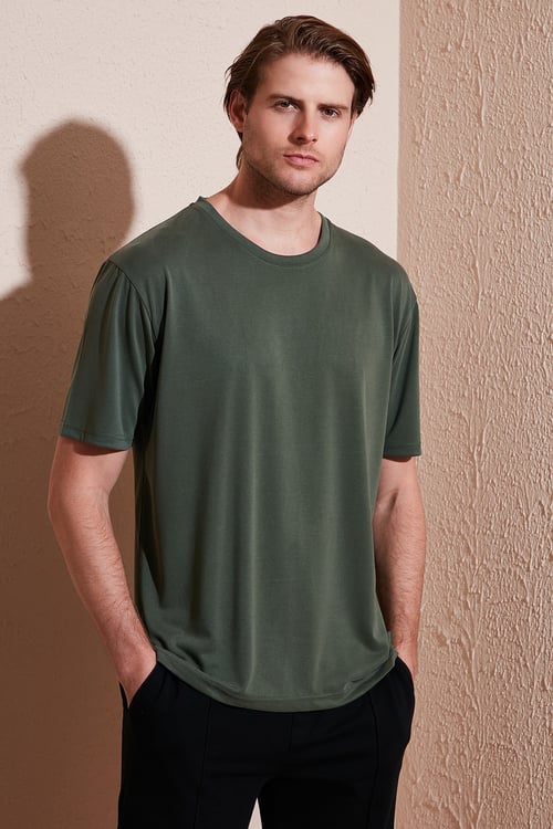 Buratti Modal Karışımlı Regular Fit Bisiklet Yaka Basic Erkek T Shirt 5902924 HAKİ