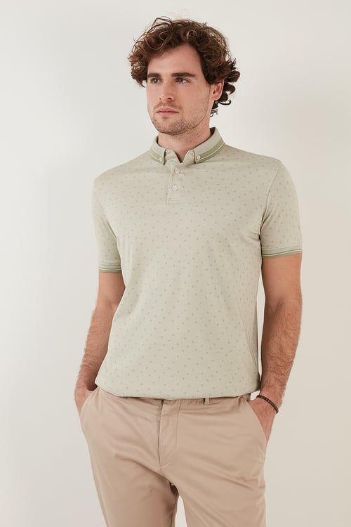 Buratti Pamuk Karışımlı Desenli Slim Fit Erkek Polo Yaka T Shirt 646B3250 ELMA YEŞİLİ