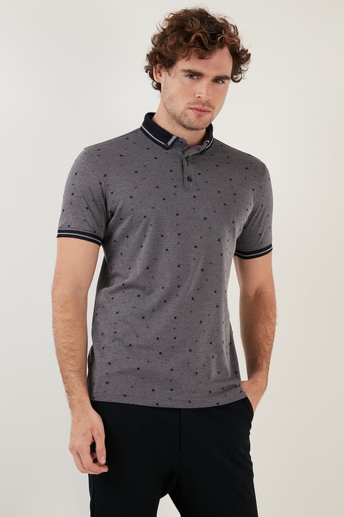 Buratti Pamuk Karışımlı Desenli Slim Fit Erkek Polo Yaka T Shirt 646B3210 LACİVERT