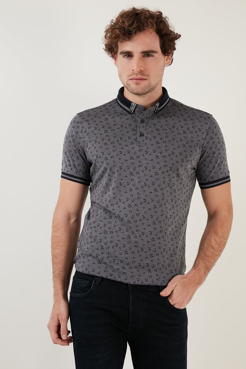 Buratti Pamuk Karışımlı Desenli Slim Fit Erkek Polo Yaka T Shirt 646B3280 LACİVERT