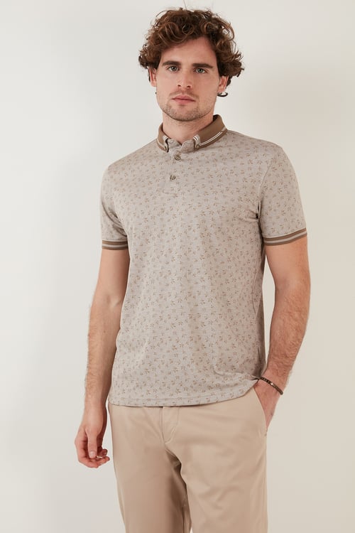 Buratti Pamuk Karışımlı Desenli Slim Fit Erkek Polo Yaka T Shirt 646B3280 BEJ