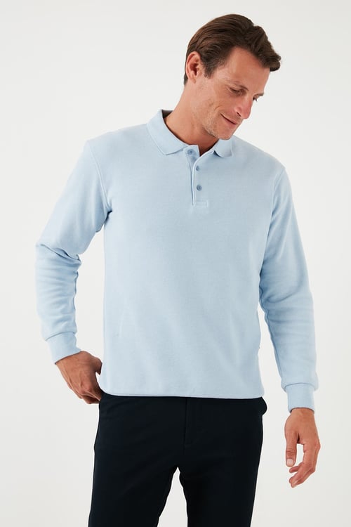 Buratti Pamuk Karışımlı Regular Fit Erkek Polo Yaka Kazak 456223 MAVİ