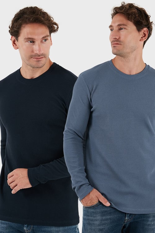 Buratti Pamuklu Bisiklet Yaka Normal Kalıp Basic 2'li Paket Erkek Sweat 5905073S2 KOYU GRİ-LACİVERT