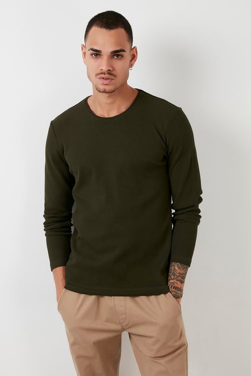 Buratti Pamuklu Bisiklet Yaka Normal Kalıp Basic Erkek Sweat 5905073 HAKİ