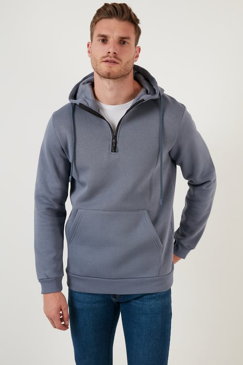 Buratti Pamuklu İçi Tüylü Yumuşak Şardonlu Kapüşonlu Erkek Sweat 59052651 KOYU GRİ