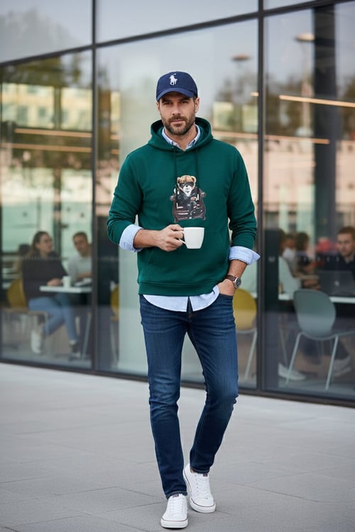 Buratti  Pamuklu Regular Fit  Baskılı Kanguru Cepli Kapüşonlu Erkek Sweat 6141005B PETROL