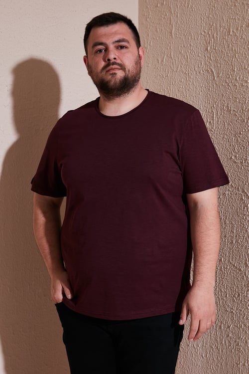 Pamuklu Regular Fit Büyük Beden Erkek T Shirt 59020001B VİŞNE