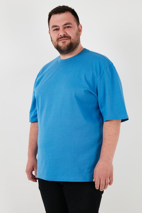 Pamuklu Regular Fit Büyük Beden Erkek T Shirt 5902365B MAVİ