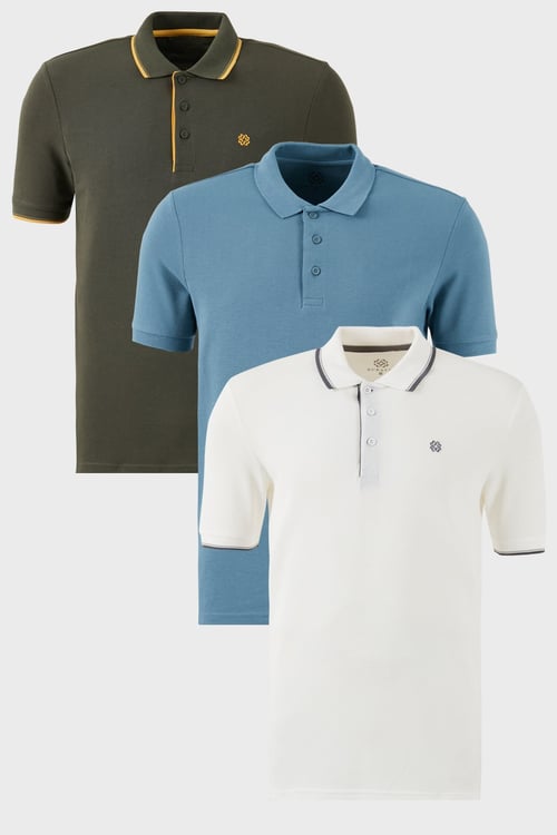 Buratti Pamuklu Regular Fit Düğmeli Polo Yaka 3'lü Paket Erkek T Shirt 590211827S3 Mavi-Beyaz-Hakisarı