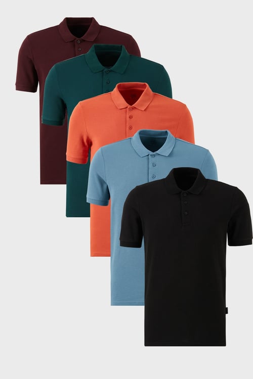 Buratti Pamuklu Regular Fit Düğmeli Polo Yaka 5'li Paket Erkek T Shirt 5902127S5 Siyah-Vişne-Yeşil-Mavi-Tarçın