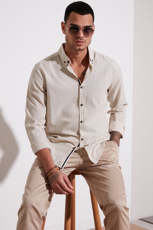 Buratti Pamuklu Regular Fit Düğmeli Yaka Erkek Gömlek CF20S111871 TAŞ