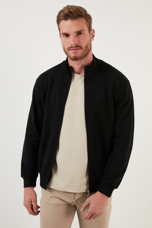 Buratti Pamuklu Regular Fit Fermuarlı Dik Yaka Erkek Hırka 4562103W4 SİYAH