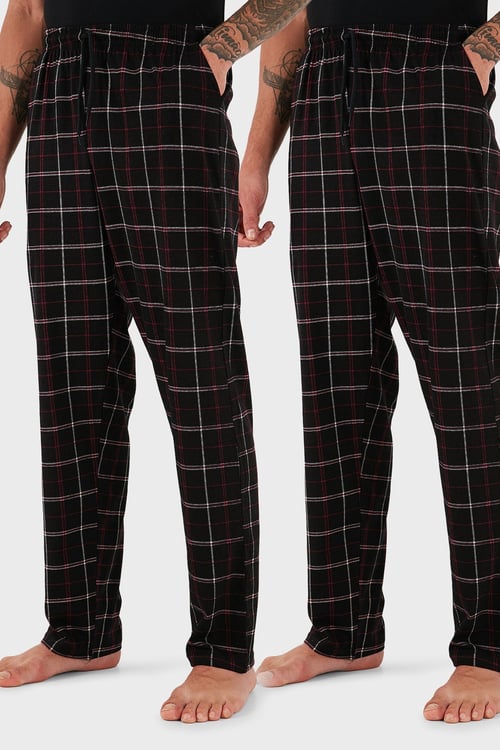 Buratti Pamuklu Regular Fit Normal Bel Düz Paça Cepli 2'li Paket Erkek Pijama Altı 6574003S2 Siyah Bordo-Siyah Bordo