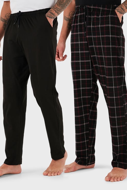 Buratti Pamuklu Regular Fit Normal Bel Düz Paça Cepli 2'li Paket Erkek Pijama Altı 6574003S2 Siyah-Siyah Bordo