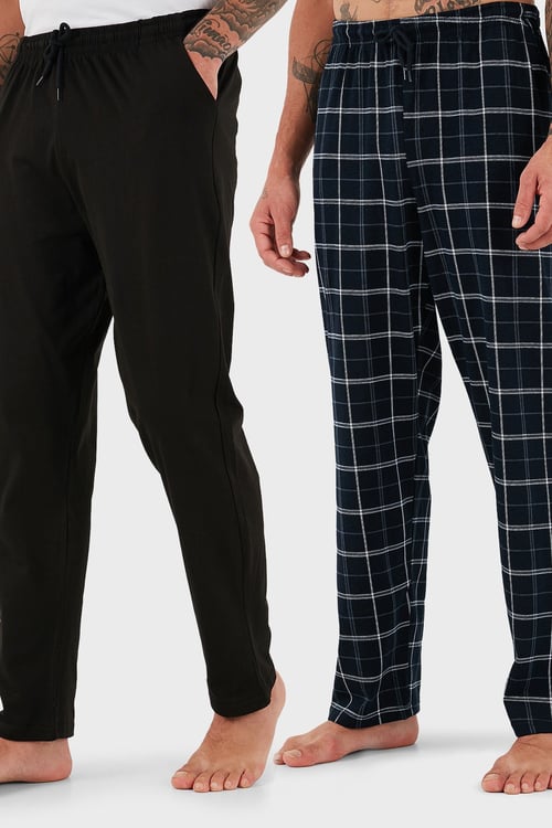 Buratti Pamuklu Regular Fit Normal Bel Düz Paça Cepli 2'li Paket Erkek Pijama Altı 6574003S2 LACİVERT-SİYAH