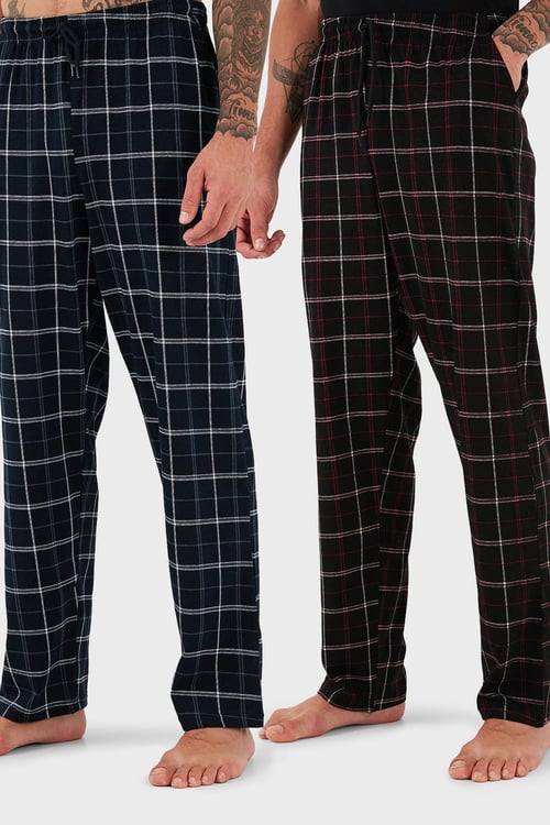 Buratti Pamuklu Regular Fit Normal Bel Düz Paça Cepli 2'li Paket Erkek Pijama Altı 6574003S2 Lacivert-Siyah Bordo