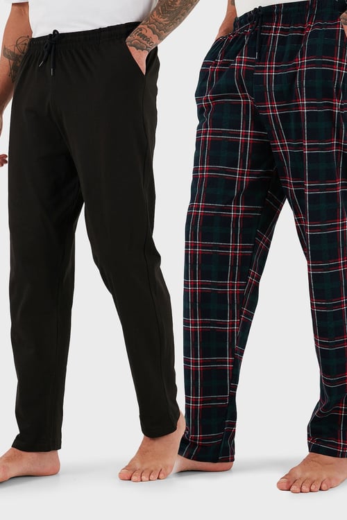 Buratti Pamuklu Regular Fit Normal Bel Düz Paça Cepli 2'li Paket Erkek Pijama Altı 6574003S2 SİYAH-YEŞİL