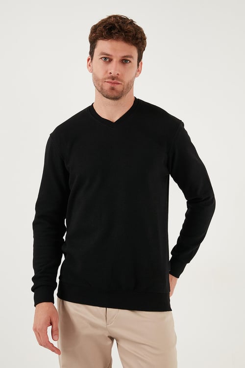 Buratti Pamuklu Regular Fit V Yaka Erkek Kazak 456202 SİYAH