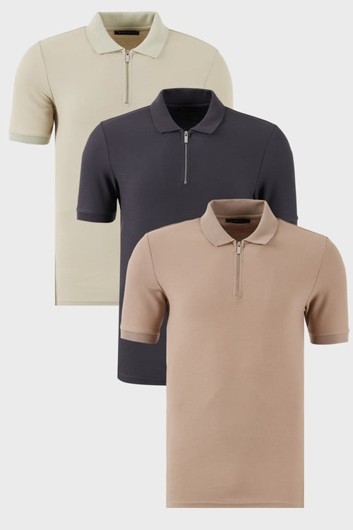 Buratti Pamuklu Regular Fit Yarım Fermuarlı 3'lü Paket Erkek Polo Yaka T Shirt 5902434S3 Taş-Antrasit-Vizon