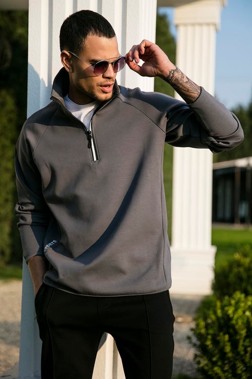 Buratti Pamuklu Regular Fit Yarım Fermuarlı Balıkçı Yaka Erkek Sweat 5905260 AÇIK HAKİ