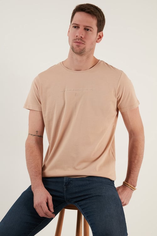 Buratti Pamuklu Slim Fit Bisiklet Yaka Erkek T Shirt 541TACTICAL VİZON