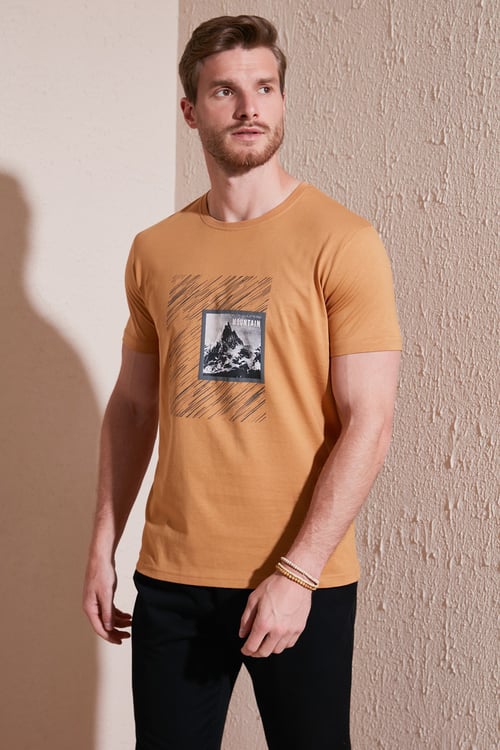 Pamuklu Slim Fit Bisiklet Yaka Erkek T Shirt 646R8320 HARDAL