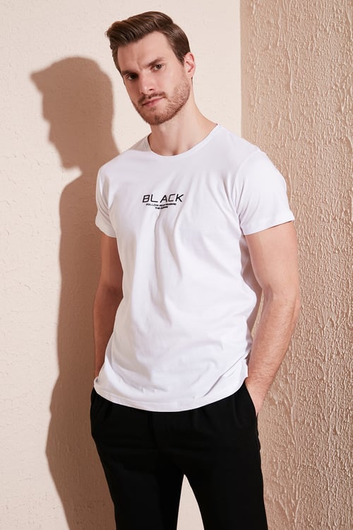 Buratti Pamuklu Slim Fit Bisiklet Yaka Erkek T Shirt 541FOLLOW BEYAZ