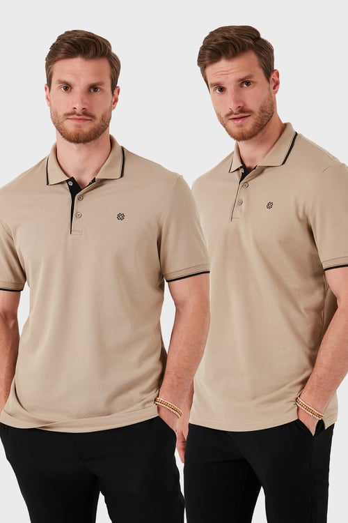 Buratti Pamuklu Slim Fit Düğmeli 2'li Paket Erkek Polo Yaka T Shirt 5902118S2 VİZON-VİZON
