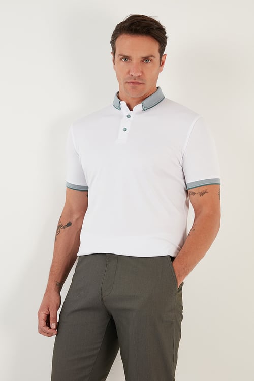 Buratti Pamuklu Slim Fit Erkek Polo Yaka T Shirt 646R4560 BEYAZ-YEŞİL