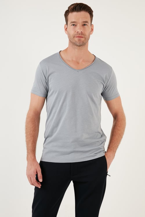 Buratti Pamuklu Slim Fit V Yaka Basic Erkek T Shirt 5412001 AÇIK MELANJ